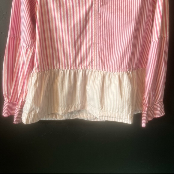 Free Assembly Women's V-Neck Peplum Top with Long Sleeves  S Pink Stripes - Picture 7 of 14